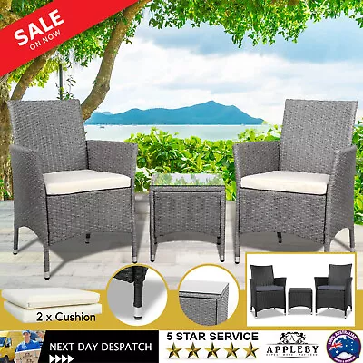 Outdoor Setting Bistro Garden Furniture Chairs Table Dining PE  Wicker 3 Piece • $229.31