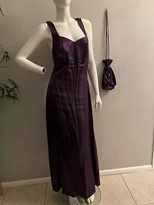 Formal Dress Ladies M Purple With Matching Bag Long Short Sleeve Cross Back • $22.75