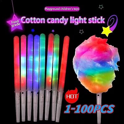 100 LED Cotton Candy Floss Glow Sticks Light Flashing Stick Cone Kids Party Fun~ • £2.99