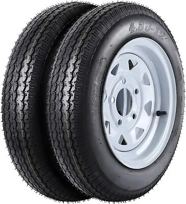 2X 4.80-12 4.80x12 480-12 6PR Boat Trailer Tire 12'' Rims 5 Lug On 4.5'' Load C • $99.85