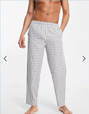 New ASOS Mens Pyjama Bottoms Woven Check Lounge Pants Nightwear Grey XS • £5.99