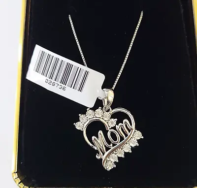 Real 10k White Gold Heart Diamond Mom Pendant Box Chain Necklace Set Women • $339.13