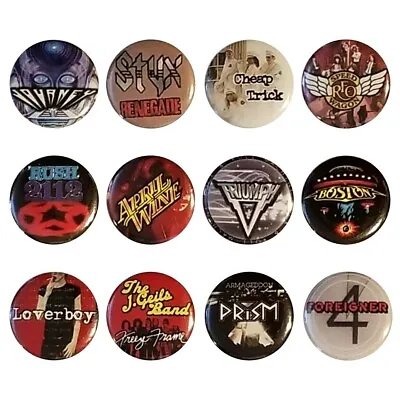 70's 80's N. American Arena Rock Band Buttons/Pins - Journey Styx Foreigner Rush • $7.63
