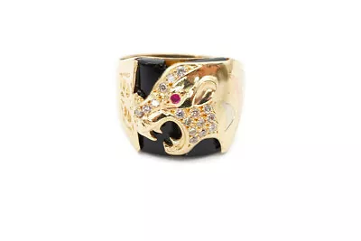 14k Yellow Gold Panther Ring Black Onyx Ruby Diamond Mens Size 12.75 *Read* • $999.99