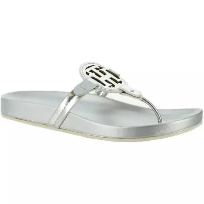 Tommy Hilfiger Womens Relina Silver Thong Sandals 8.5 Medium (BM) BHFO 6227 • $12.99