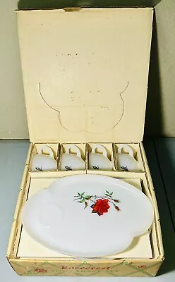 Vintage Federal Glass Rosecrest 8 Piece (4 Plates & 4 Cups) Snack Set NEW IN BOX • $38.69