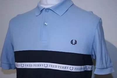 £0.99 • Buy Fred Perry Taped Panel Polo Shirt - L - Sky Blue - Mod Indie 60s Casuals Top
