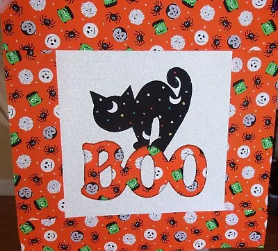 Scrappy Black Cat On Boo Halloween Mini Quilt Top Only Appx 15 1/2 In. Sq #1716 • $15.99