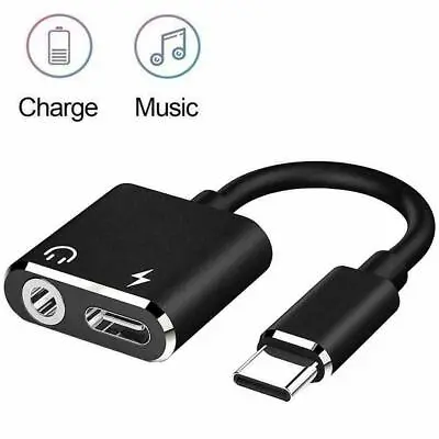 Type-C To 3.5mm Jack AUX Audio Headphone USB-C Charging Adapter Splitter Cable • £2.99