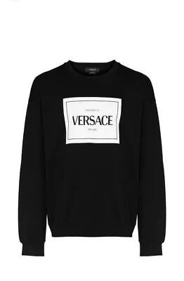 Authentic Versace Box Logo Crew Neck Black Pullover Sweatshirt Size XL NWT • $375