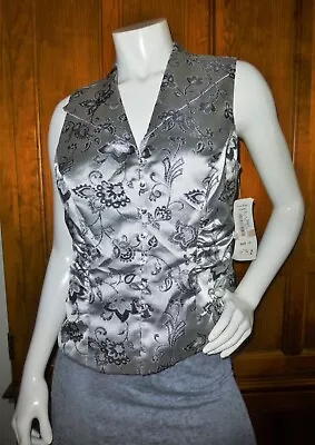 NWT $79 J.R. Nites SILVER Metallic Brocade Satin Evening VEST Blouse Top Sz 12 • $38.99