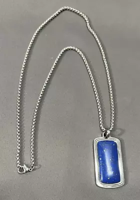 Jewelry Stainless Steel Large Lapis Lazuli Pendant Necklace Size 24'' (J) • $19.99