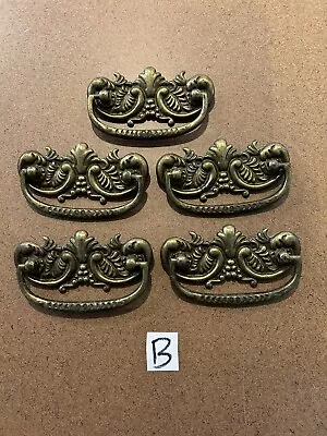 Vintage Brass Dresser Desk Cabinet Drawer Pulls And Knobs 5 Piece Lot B 3” • $10