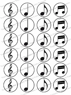 24 Music Notes Edible Icing Cupcake Fairy Cake Party Bun Toppers • £4.65
