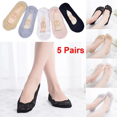 5 Pair Anti-slip Women Ladies Footsies Skin Shoe Liner Invisible Thin Lace Socks • £4.39