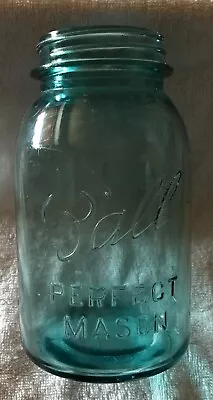 Vintage 1923-1933 Aqua Blue Ball Perfect Mason Quart Jar #4 • $9.99