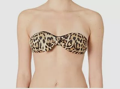 $199 Moschino Women's Brown Animal Print Strapless Bikini Swim Top Size Large • $25.98