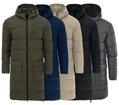 Mens Long Jacket Soul Star Hooded Padded Winter Warm Zip Coat Big Pockets S-2XL • £44.99