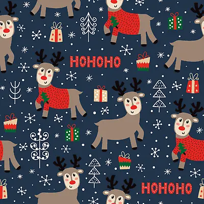 Childrens Novelty Christmas Stretch Cotton Jersey Fabric -Festive HoHo Reindeer • £6.95
