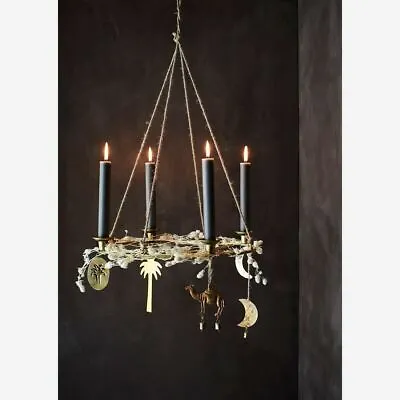 £25 • Buy Round Antique Brass Jute Metal 4 Dinner Taper Candle Holder, Hanging Chandelier