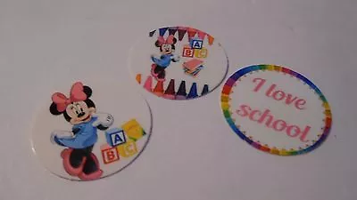 Pre Cut One Inch Bottle Cap Images MINNIE MOUSE I LOVE SCHOOL Free Shipping • $2.40