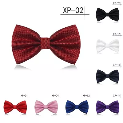 Black Pre Tied Bow Tie For Men Women Formal Solid Color Necktie For Business • £5.28