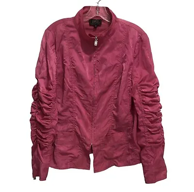 UBU Jacket Women's Medium Pink Crinkle Puckered Sleeves Full Zip Lightweight • $26.97