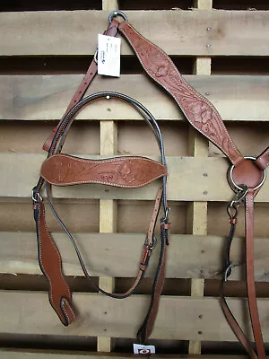 Headstall Breast Collar Western Bridle Trail Pleasure Barrel Floral Tooled Tack • $69.98