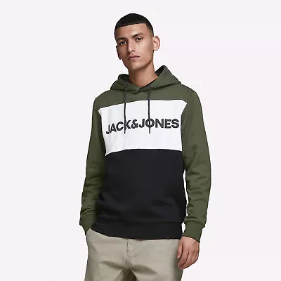 Jack & Jones JJE Logo Colour Black Mens Fashion Casual Smart Hoodie • £15.29