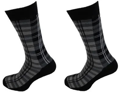 Mens 2 Pair Pack Grey Tartan Retro Socks • £6.99