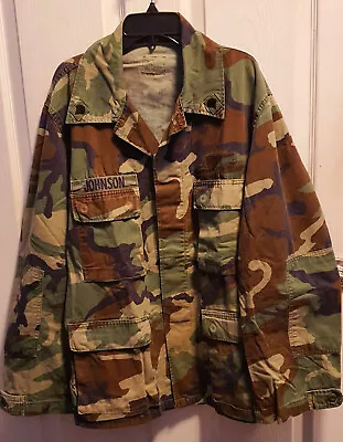 Vintage Woodland Camo US Army Jacket Combat Coat Military Field - Large Short • $23.37