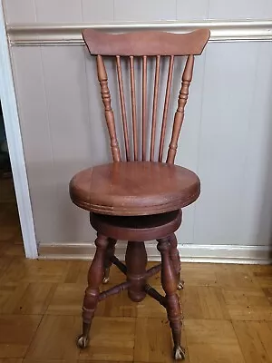 $80.99 • Buy Antique Vintage Piano Organ High Back Wooden Chair Stool Glass Claw Feet
