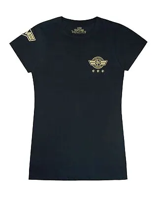 Captain Marvel T-Shirt Shield Logo Womens Ladies Superhero Top In Black • £14.99