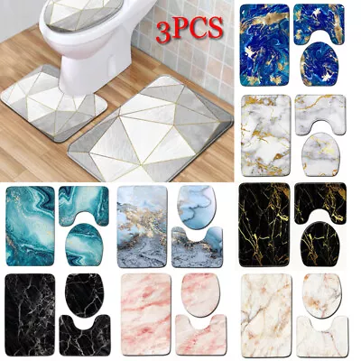 £10.74 • Buy 3PCS Marble Bath Mat Pedestal Set Non Slip Bathroom Mats Ultra Soft Toilet Rugs