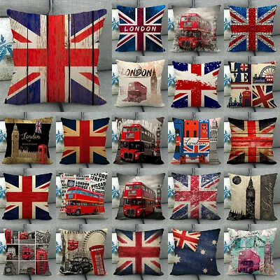 18  Union Jack British Flag Pillow Case London Bus Telephone Booth Cushion Cover • £4.79