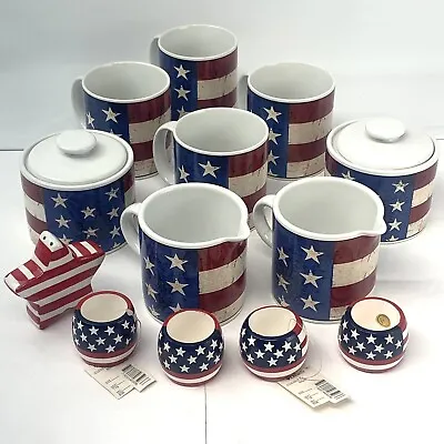 VTG Lot Of 15 Pcs 1997 Warren Kimble Colonial Sakura American Flag Coffee MUGS + • $54.95