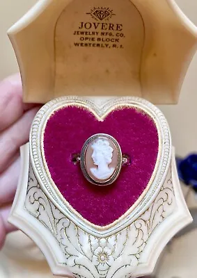 Lovely Antique/Vintage Italian Hand-Carved Sterling Silver & Cameo Shell Ring • $58