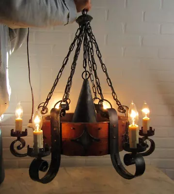 Antique Gothic Tudor Medieval Style Arts & Crafts Light Fixture Spain Chandelier • $545