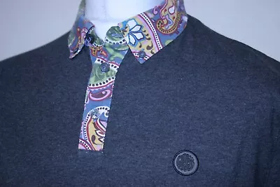 £0.99 • Buy Pretty Green Soft Touch Paisley Collar Polo Shirt - L - Dark Grey -Excellent Top