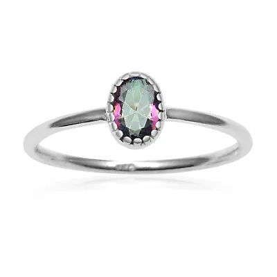 Mystic Topaz 925 Sterling Silver Small Tiny Stacking Band Ring For Women HR-291 • $12.99