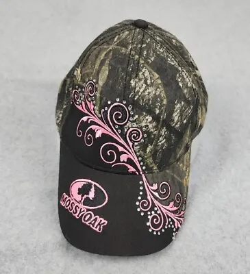 Mossy Oak Hat Womens Adjustable Woodland Camouflage Pink Accents BaseBall Cap • $11.94