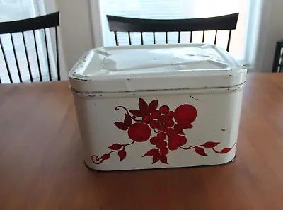 Vintage Mid Century Kitchen Fruit Design Bread Box Metal Tin Hinged Lid Vented  • $24.95