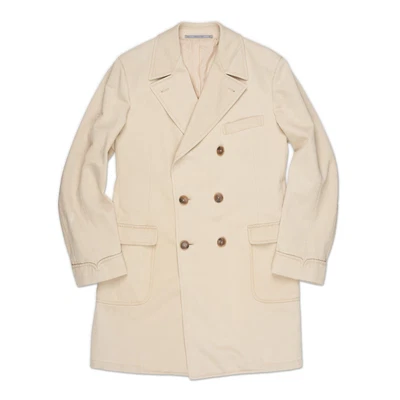 $869 • Buy DOMENICO VACCA Beige Twill Cotton DB Polo Spring Coat NEW US XL