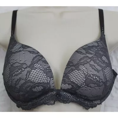 Victoria's Secret BioFit Bra 34D Demi Up Light Lace Grey Underwire • $20