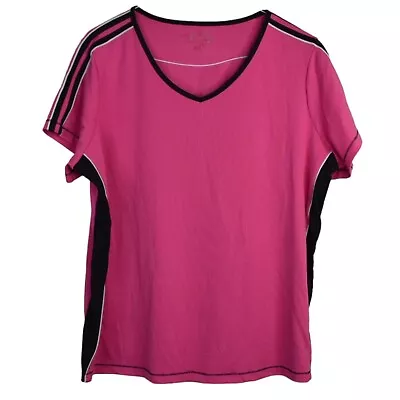 Made For Life Shirt 2X Womens Pink Black Activewear V Neck Short Sleeve Gym • $8