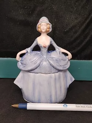 Hand-painted Porcelain Lady In Blue Dress Trinket Box • $12.50