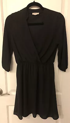 EVERLY Womens Black Faux Wrap Deep V Neck Mini Dress Size Small EUC • $35