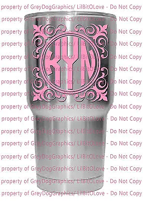 Custom Yeti Sized Lace Square Circle Monogram Decal Initials 3 Letters Sticker • $2.49