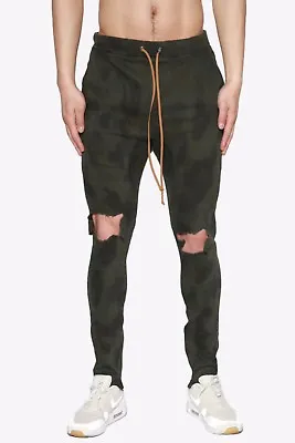 TheMogan Men's Camouflage Dye Distressed Skinny Zipper Leg Denim Jogger Jeans • $30