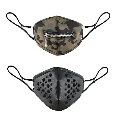 Spike Rivet Leather Mask Bullet Zipper Outdoors Biker Motorcycle Half Face Masks • $12.99